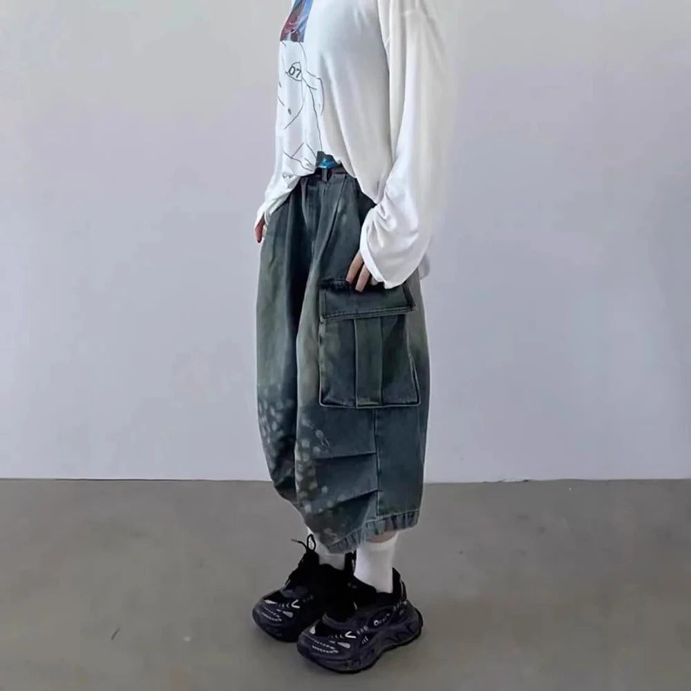 AIDASE  -  Summer New Men's Straight Wide-Leg Cropped Jeans Retro American Fashion Trend Street Hip-Hop Niche Casual Loose Men's Bottoms aidase-shop