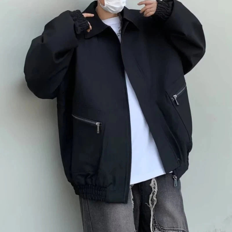 AIDASE  -  Men's Jacket High Street Trendy Korean Style Loose Casual Coats 2025 Autumn New Solid Color Turn-down Collar Tops 21E7691 aidase-shop