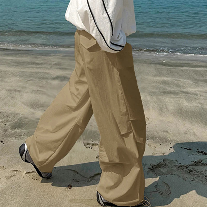 AIDASE  -  Men Cargo Pants Solid Color Drawstring Joggers Loose Casual Trousers Men Streetwear 2025 Fashion Male Long Pants S-5XL aidase-shop