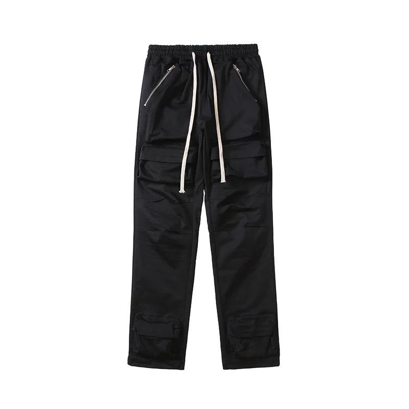 64.35Aidase High Street Multi-pocket Drawstring Overalls Mens Straight Vibe Style Oversize Casual Cargo Pants Hip Hop Loose Baggy Trousers aidase-shop