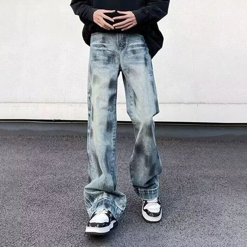 AIDASE  -  High Street Male Jeans Washed Niche Design Vintage Straight-leg Trendy Denim Trousers 2025 New Fashion Menswear 21E6678 aidase-shop