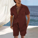 AIDASE  -  Short Sleeve Collar Shirt Men's Summer Thin Set Casual Sportswear Summer Shorts aidase-shop