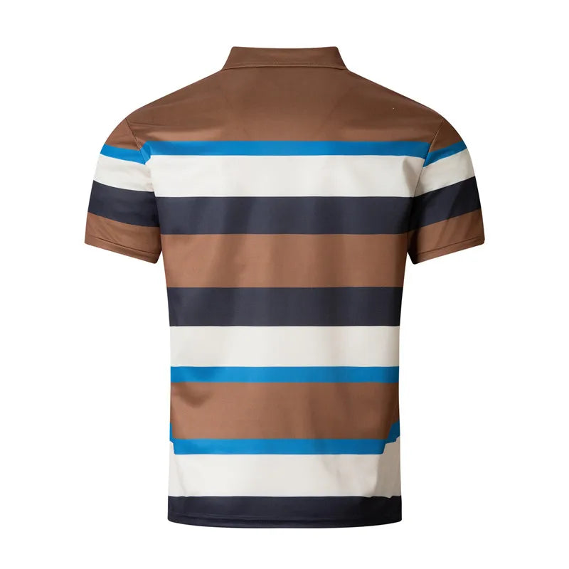 AIDASE  -  New Summer Men's Striped Polo Shirts Fashion Lapel Button Short Sleeve Sports Polos Classics Business Casual Tops Male Tees aidase-shop