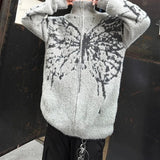 AIDASE  -  American Retro Butterfly Jacquard Zipper Cardigan Sweater Men Autumn Winter Trendy Street Lazy Loose Knitted Jacket Men Clothing aidase-shop