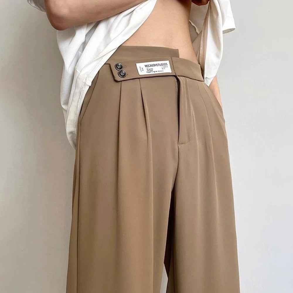 Aidase Suit Pants For Men Fashionable And Elegant Loose Straight Casual Pants British Style Solid Color High-Waisted Wide-Leg Pants aidase-shop