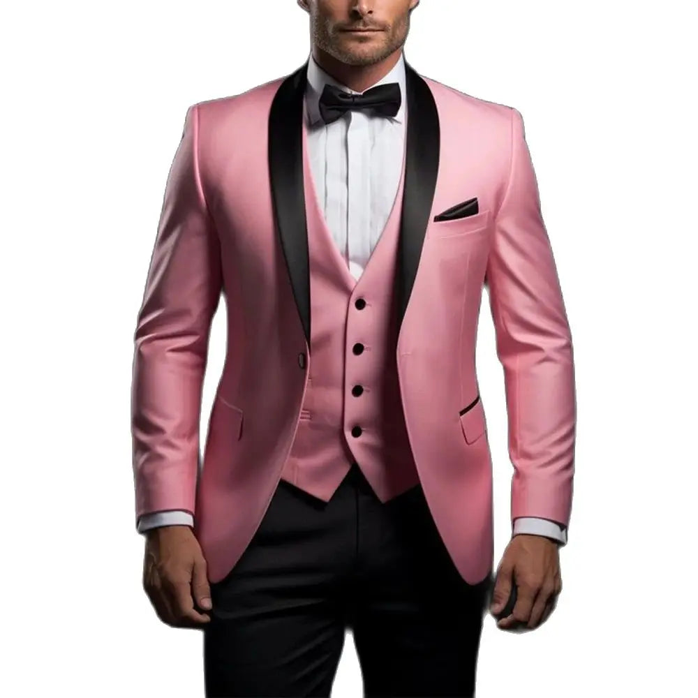 Aidase Formal Pink Men Suits High Quality Blazer Black Shawl Lapel One Button Slim Fit 3 Piece Jacket Pants Vest Full Sets Prom Outfits aidase-shop