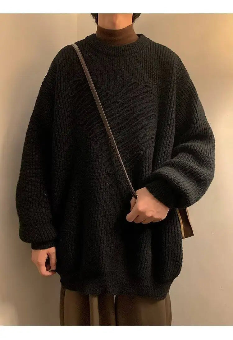 AIDASE  -  Casual Men Knitwear Sweater Square Block Jacquard Patchwork Design Long Sleeve Round Neck Solid Color Pullovers 21E7644 aidase-shop