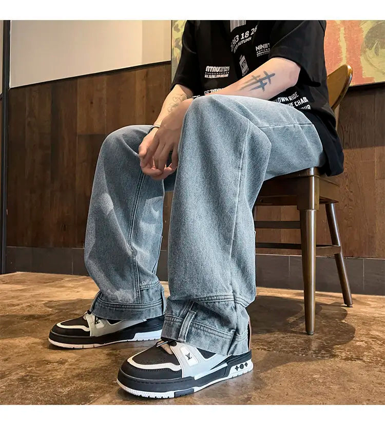 AIDASE  -  Niche Men's Jeans Pocket Reverse Straight-leg Design Male Denim Long Pants 2025 New Fashion Solid Color Trousers 21E6850 aidase-shop