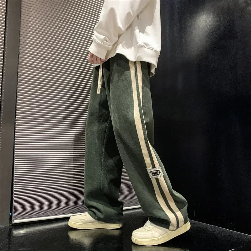 28.85Aidase Spring Autumn Men Corduroy Pants American Retro Casual Long Pants Straight Crotch Loose Style Trendy Wide Leg Pants aidase-shop