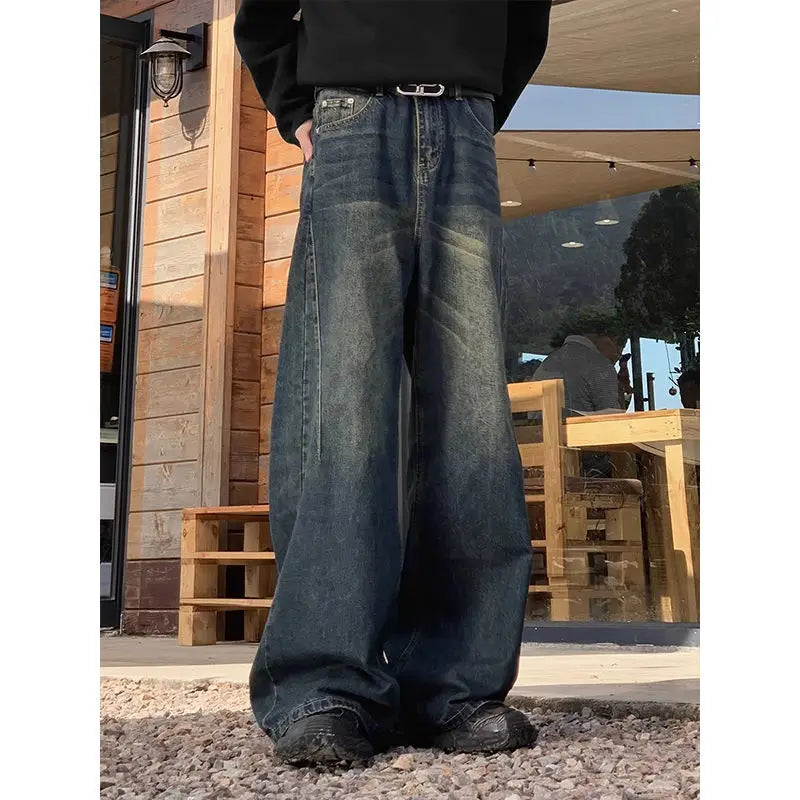 47.46Aidase American Street Retro Washed Jeans Men and Women Trendy Hip-hop Straight Leg Loose and Personalized Wide Leg Casual Pants Y2k aidase-shop