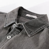 Aidase Dark Gray Distrssed Washed Denim Shirt Men's Clothing Simple Casual Wear Retro Cargo Jeans Tops Long Sleeve Oversize Fashion aidase-shop