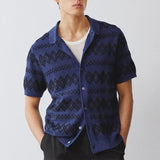 AIDASE  -  Short Sleeve Lapel Buttoned Casual Shirt 2025 Summer Fashion Crochet Knitted Cardigans Daily Leisure Breathable Knit Mens Shirts aidase-shop
