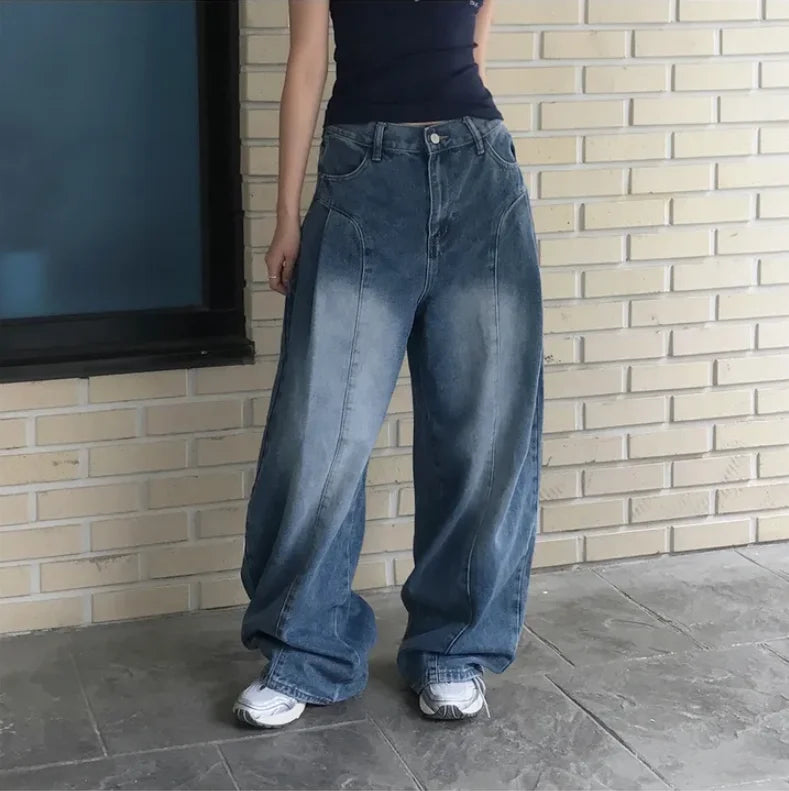 AIDASE  -  Women's High Waist Wide Leg Jeans 2025 New Korean Design Faionable Folded Knife Long Pants Versatile Sli Spring Autumn aidase-shop