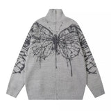 AIDASE  -  American Retro Butterfly Jacquard Zipper Cardigan Sweater Men Autumn Winter Trendy Street Lazy Loose Knitted Jacket Men Clothing aidase-shop