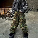 Aidase Color Match Multi-pockets Camouflage Cargo Pants for Men and Women Streetwear Patchwork Baggy Overalls Wide Leg Loose Trousers