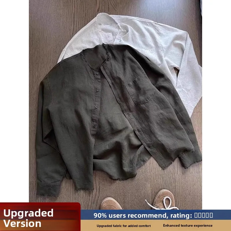 AIDASE  -  American Retro Linen irt Men's Lazy Loose Long Sve Collarl Design Sensation Cleanfit Top Sun Protection Casual Sle aidase-shop