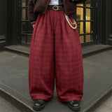 AIDASE  -  Men Plaid Pants Button Joggers Oversize Casual Wide Leg Trousers Men Streetwear 2025 Loose Fashion Male Long Pants S-5XL