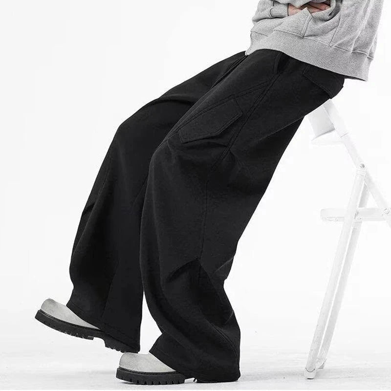 AIDASE  -  High Waist Men Sports Pants American Style Loose Draped Straight Wide Leg Casual Drawstring Trousers Autumn New 21E7679 aidase-shop