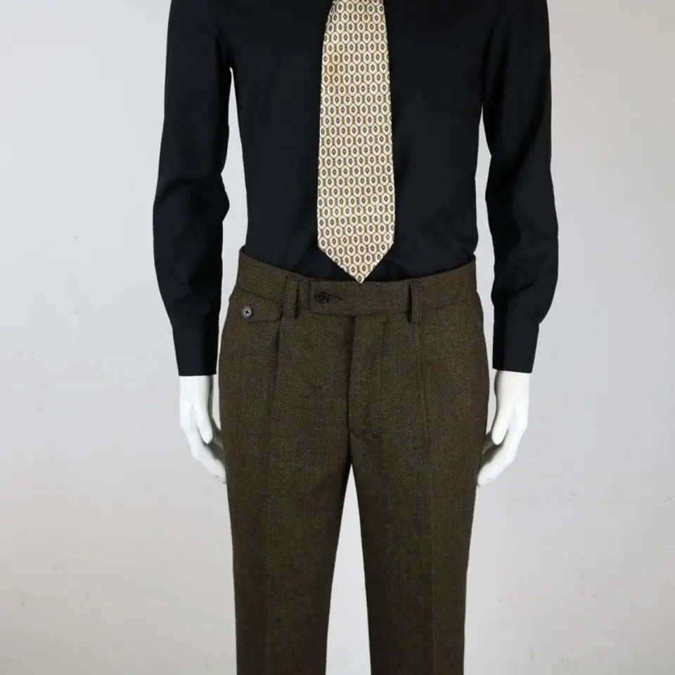 Aidase Men Autumn Winter Men New Long Wool Tweed Trousers Male Office Straight Pants Male Retro Business Casual Suit Pants aidase-shop