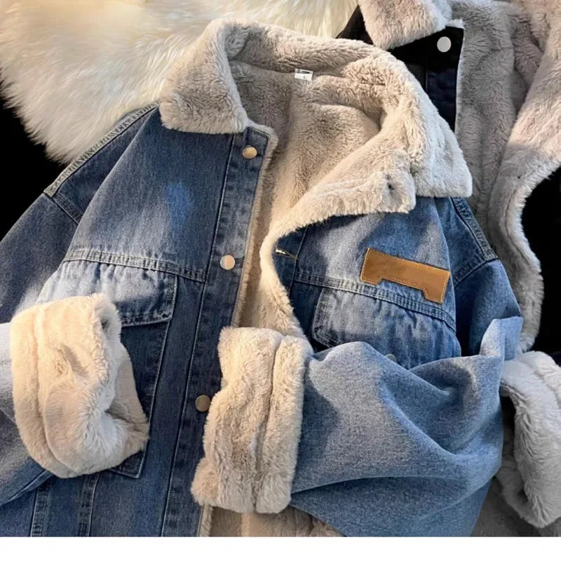 Aidase Thick Warm Lamb Fleece Lined Denim Jacket Men Winter Windbreaker Jackets Outwear Jeans Coats Male Multi-pockets Cowboy Clothing aidase-shop