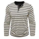 AIDASE  -  New Men's Henley Collar Long Sleeve T-Shirts Striped Casual Button T Shirt for Men Spring Autumn Male Fashion Cotton Tees Tops aidase-shop