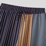 AIDASE  -  Men Pants 2025 Loose Drawstring Striped Patchwork Casual Straight Wide Leg Trousers Men Streetwear Fashion Long Pants aidase-shop