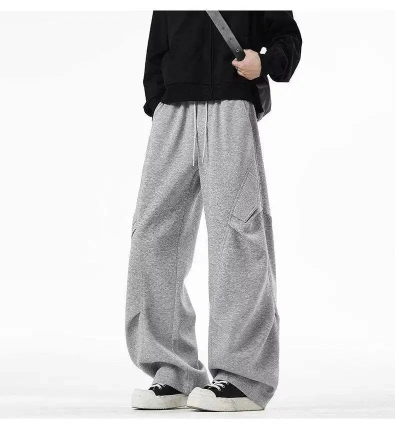AIDASE  -  High Waist Men Sports Pants American Style Loose Draped Straight Wide Leg Casual Drawstring Trousers Autumn New 21E7679 aidase-shop