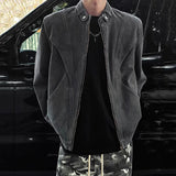 AIDASE  -  Fashion Men's Denim Jacket Personality Patchwork Design Stand Collar Long Sleeve Male Coats Zipper Tide Outerwear 21E7000