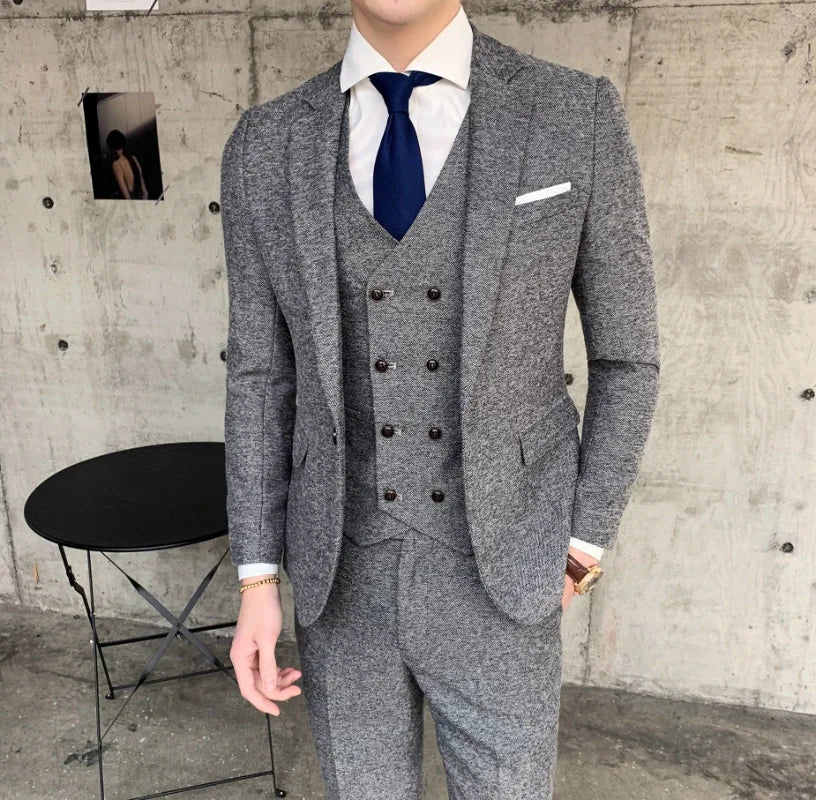 159.07Aidase High-quality (Blazer + Vest + Trousers) Men's Italian Style Elegant Fashion Simple Business Casual Gentleman Three-piece Suit aidase-shop