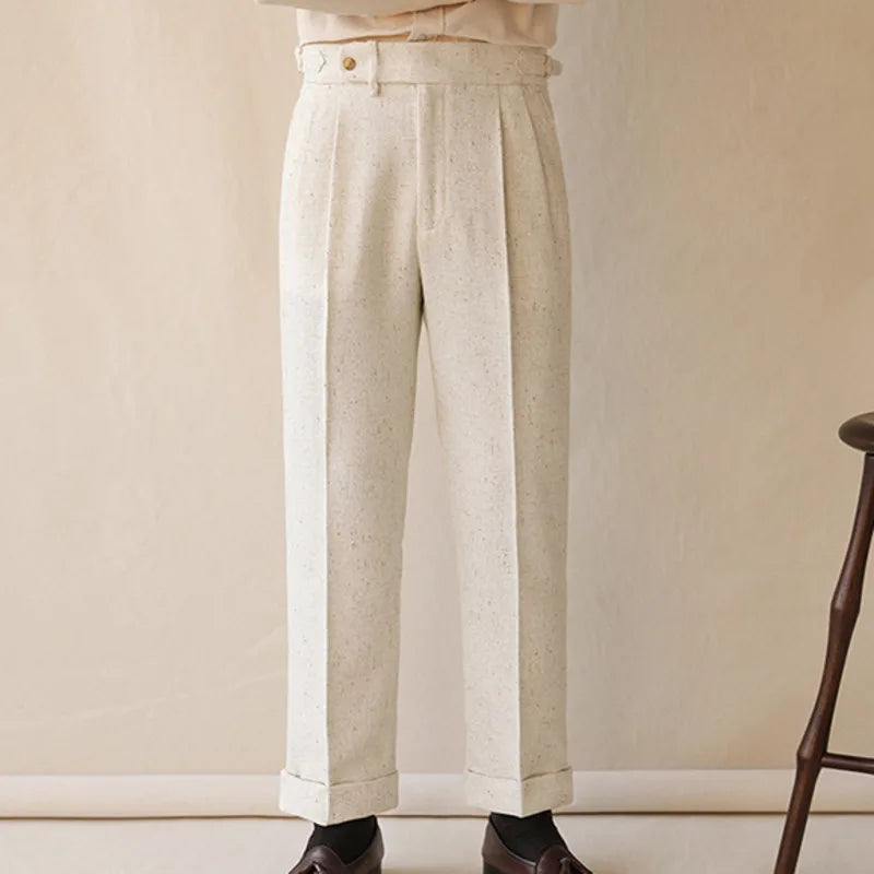Aidase Top Quality Casual High Waist Straight Leg Trouser For Men Winter Paris Button Trouser Business Naples Gentleman Suit Pants aidase-shop