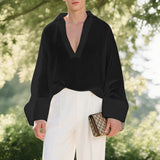 AIDASE  -  Men T Shirt Solid Color V Neck Long Sleeve Loose Casual Male Tee Tops 2025 Streetwear Translucent Fashion Men Clothing aidase-shop