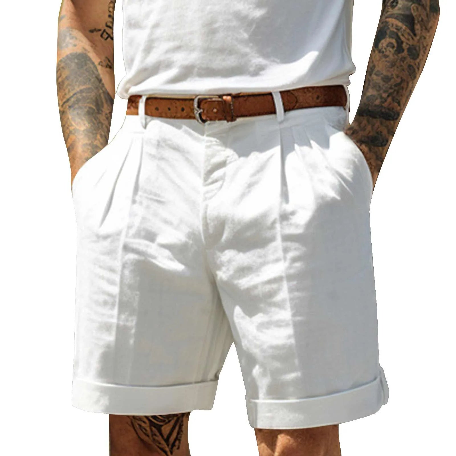 AIDASE  -  Men'S Cotton And Linen Shorts Fashion Casual Solid Color Sexy Elastic Waist Half Length Pants Slim Fit Street Beach Wear aidase-shop