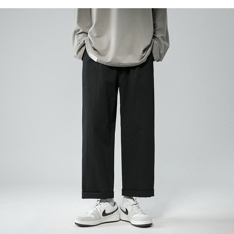 Legible Men's Pants Retro Ankle Length Casual Cotton Pant Male Elastic Waist Loose Pant Man aidase-shop