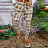Casual Business Men's Mid Waist Zipper Long Trousers Classic Plaid Print Pencil Pants Men 2021 Autumn Spring Fashion Streetwear aidase-shop
