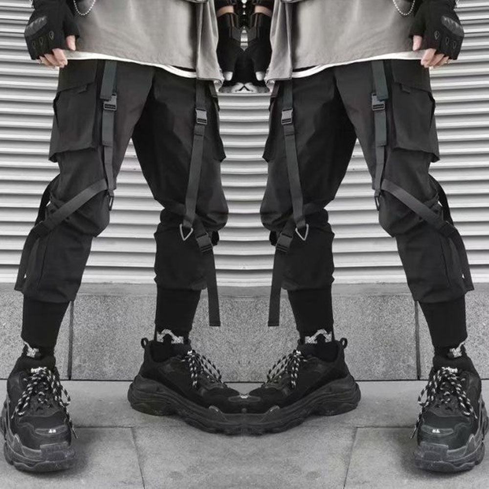 Aidase Joggers Cargo Pants for Men Casual Hip Hop Hit Color Pocket Male Trousers Sweatpants Streetwear Ribbons Techwear Pants aidase-shop