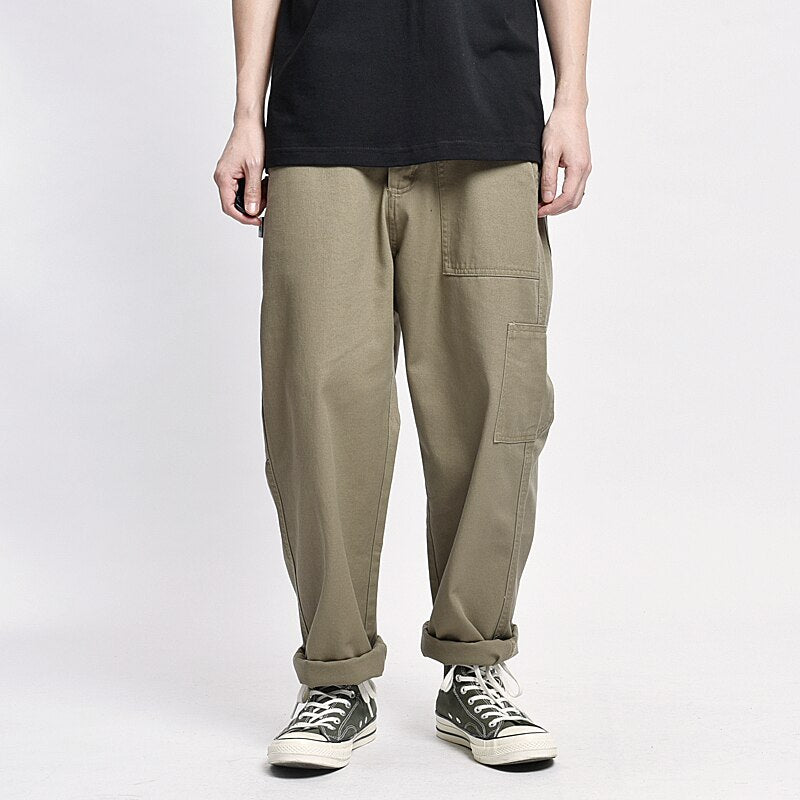 Safari Style! Multi-pocket Cargo Trousers Men Loose Straight Casual Baggy Pants Mens Work Canvas Pants aidase-shop