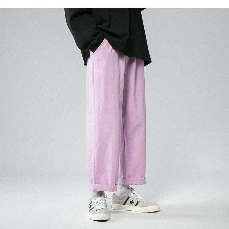 Legible Men's Pants Retro Ankle Length Casual Cotton Pant Male Elastic Waist Loose Pant Man aidase-shop