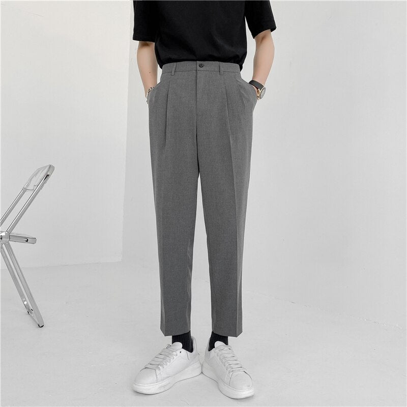 Aidase 2022 New Men's Suit Pants Korean Design Summer Loose Ankle Length Bottoms Elastic Waist Solid Streetwear Cool Casual Clothing aidase-shop