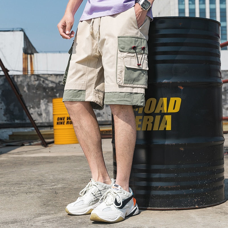 Aidase  2022 Summer Cargo Shorts With Pockets Cotton Streetwear Casual Men's Shorts Ribbons Bermuda Short Pants Men шорты мужские aidase-shop