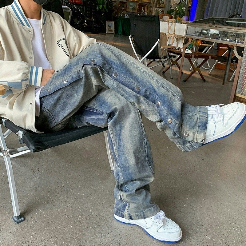 Aidase New Winter Loose Straight Jeans Men Fashion Double Side Button Streetwear Casual Hip Hop Trousers Wide Leg Vintage Blue Pants aidase-shop