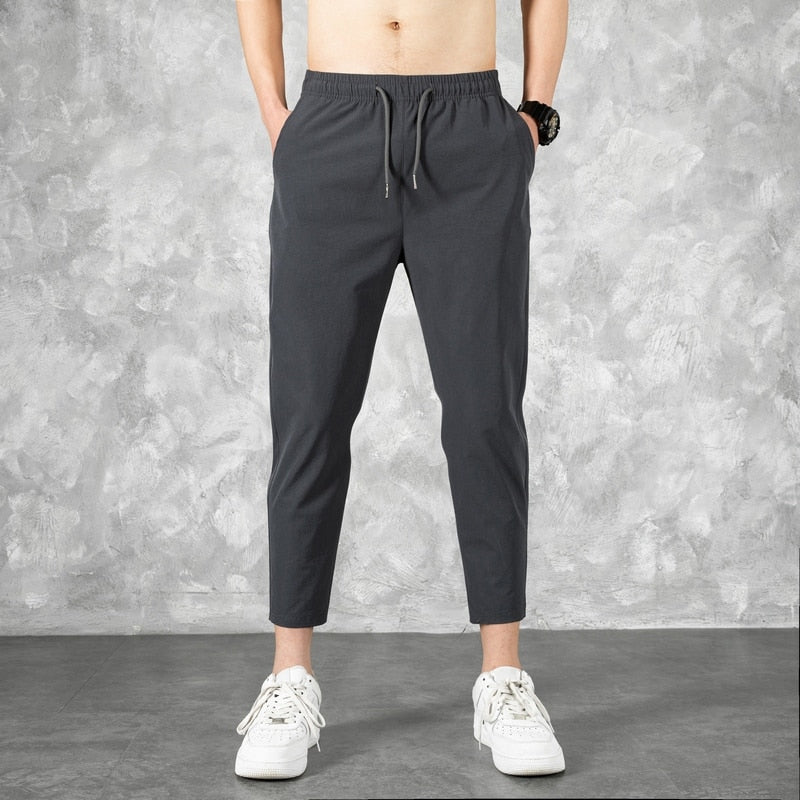 Korean Ice Silk Men'S Summer Thin Fashion Brand Loose And Versatile Quick Dry Casual Pants 9-Point Sports Trousers Boy aidase-shop