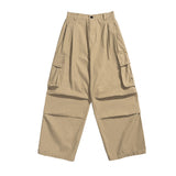 Multi-Pocket Cargo Pants Mens Safari Style Solid Color Pleated Loose Straight-leg Pants Elastic Waist Casual Trousers Men aidase-shop