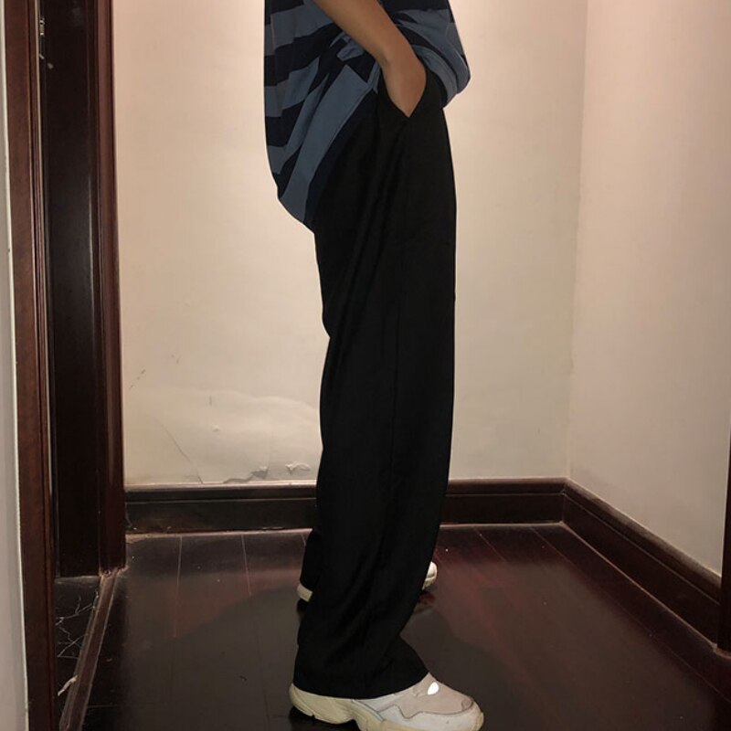 Aidase Men Casual Pants Solid Simple Large Size 3XL Button Fly Chic Mens Korean Style Straight Trousers All-match Ankle-length Loose aidase-shop