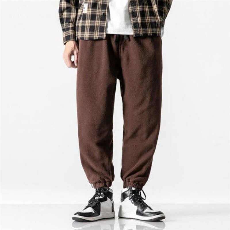 Aidase Men Fleece Pants Loose Autumn Winter Casual Jogging Pants Outdoor Sportwear Sweatpants Tie Feet Elastic Waist Mens Trousers aidase-shop