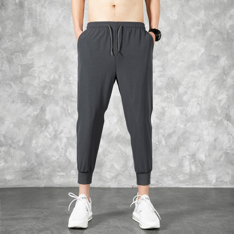 Korean Ice Silk Men'S Summer Thin Fashion Brand Loose And Versatile Quick Dry Casual Pants 9-Point Sports Trousers Boy aidase-shop