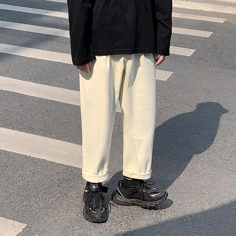 Cotton Wide-leg Jeans Men's Fashion Casual Solid Color Retro Jeans Men Streetwear Loose Hip-hop Straight Denim Pants Mens M-2XL aidase-shop