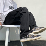Black/white Casual Pants Men's Fashion Loose Straight Wide Leg Pants Men Streetwear Hip-hop Pocket Cargo Pants Mens Trousers aidase-shop