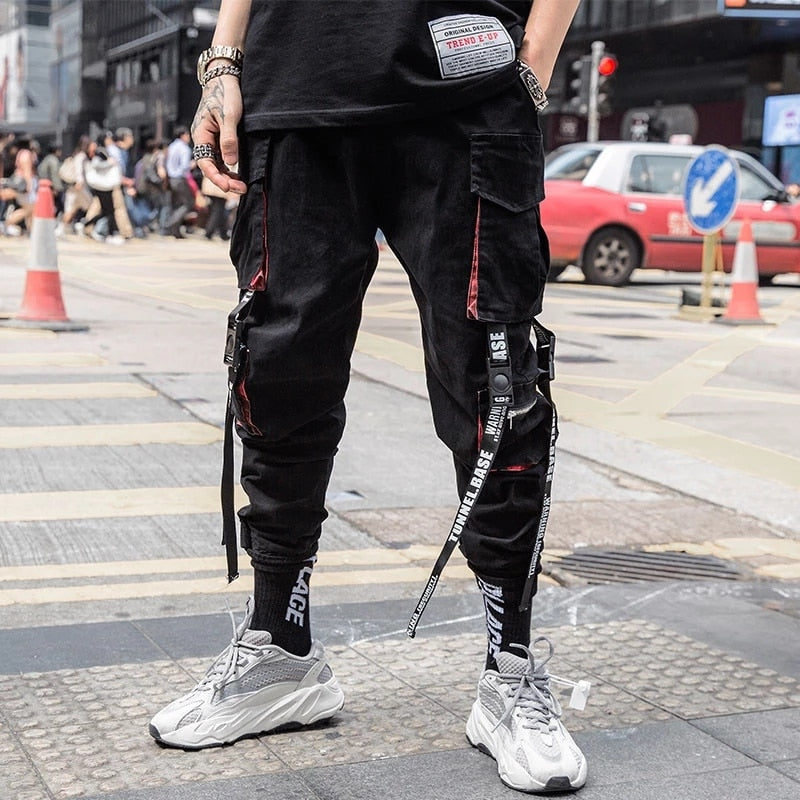 Aidase Joggers Cargo Pants for Men Casual Hip Hop Hit Color Pocket Male Trousers Sweatpants Streetwear Ribbons Techwear Pants aidase-shop