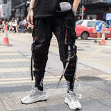 Aidase Joggers Cargo Pants for Men Casual Hip Hop Hit Color Pocket Male Trousers Sweatpants Streetwear Ribbons Techwear Pants aidase-shop