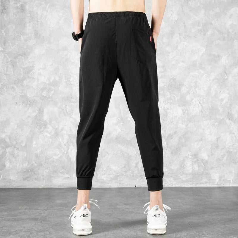 Korean Ice Silk Men'S Summer Thin Fashion Brand Loose And Versatile Quick Dry Casual Pants 9-Point Sports Trousers Boy aidase-shop
